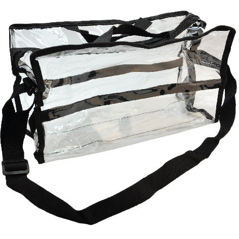 Clear plastic shoulder outlet bag